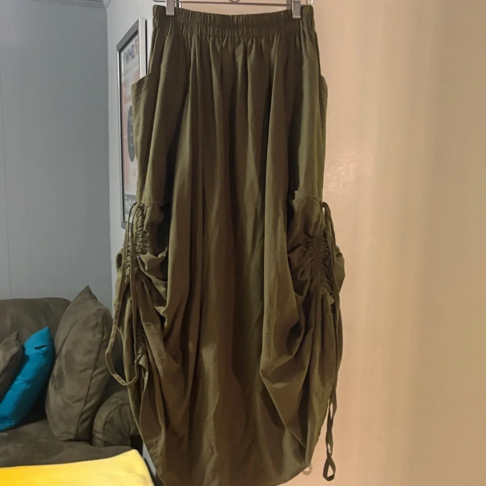 Thaluta Asymmetrical Olive Skirt - Picture 1 of 5